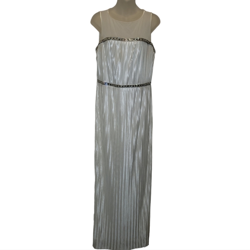 Women's White Sleeveless Embellished Gown, Sz 12